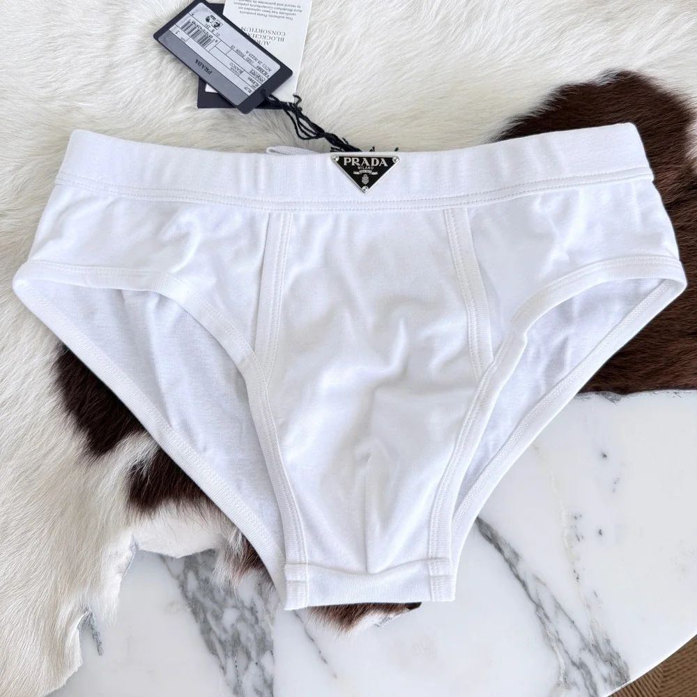Prada Triangle white cotton drawstring briefs, SIZE 5 (Large)‎
